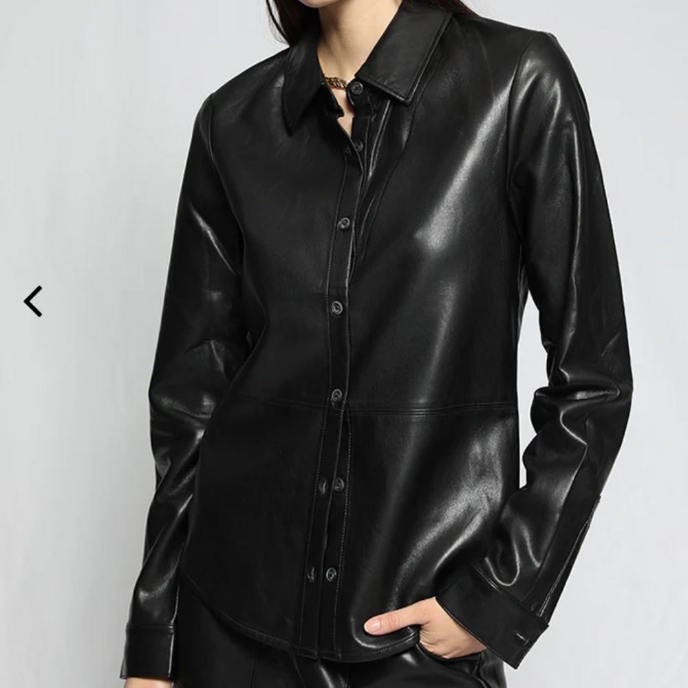 THE RANGE PLUSH VEGAN LEATHER SEAMED SHIRT